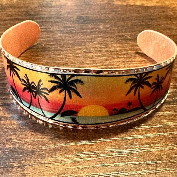 Handmade Boho Tropical Cuff Bracelet, Florida Tropical Palm Wide Cuff Bracelet, - Picture 8 of 9